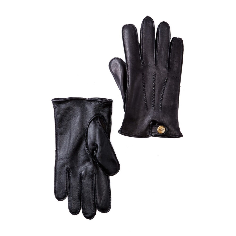 NWT Men's UGG Touch Screen Smart Snap Leather Gloves XL BLACK